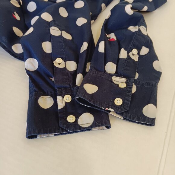 Gap Women's Navy Fox Print Polka Dot The Fitted Boyfriend Cotton Shirt Size S - Picture 9 of 15